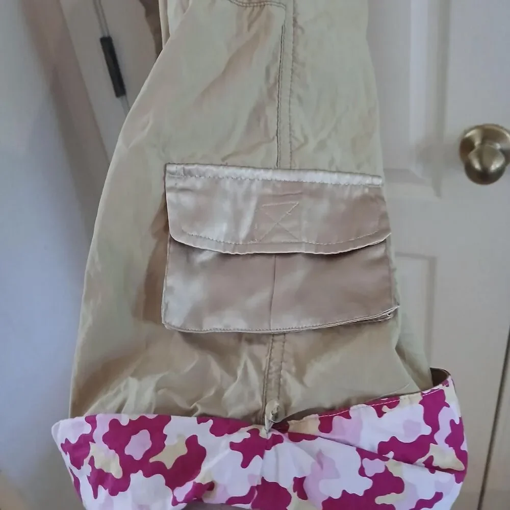 Y2K Vintage American Girl Tan Utility Cargo Pants Pink Camo Roll Cuffs Girls 16